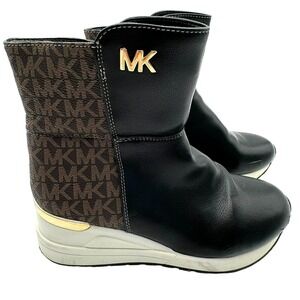 MICHAEL KORS Women's size 5 ( Youth 3) Neo Lorna Logo Print Wedge Booties Shoe‎